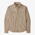 front view of the mens patagonia self guided hike long sleeve shirt in the color oar tan
