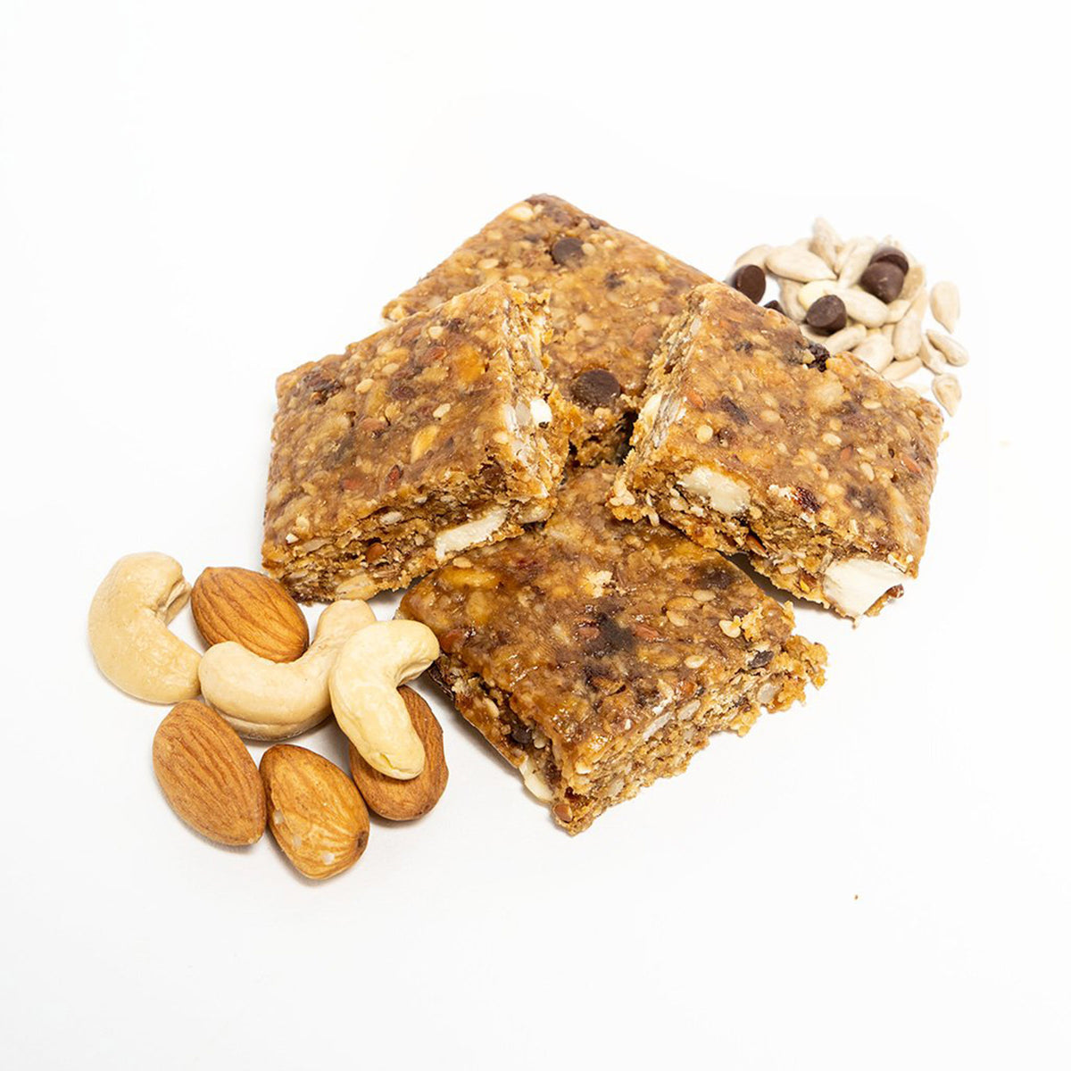 sample pieces of the original trail mix bar along with some of its ingredients