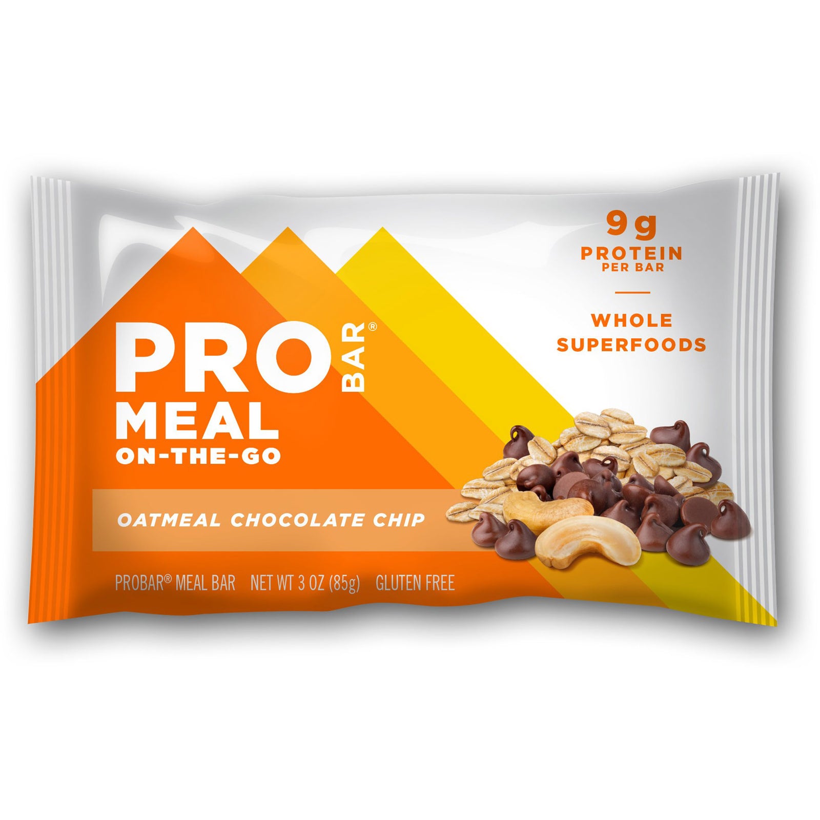 the front of the oatmeal chocolate chip pro bar package