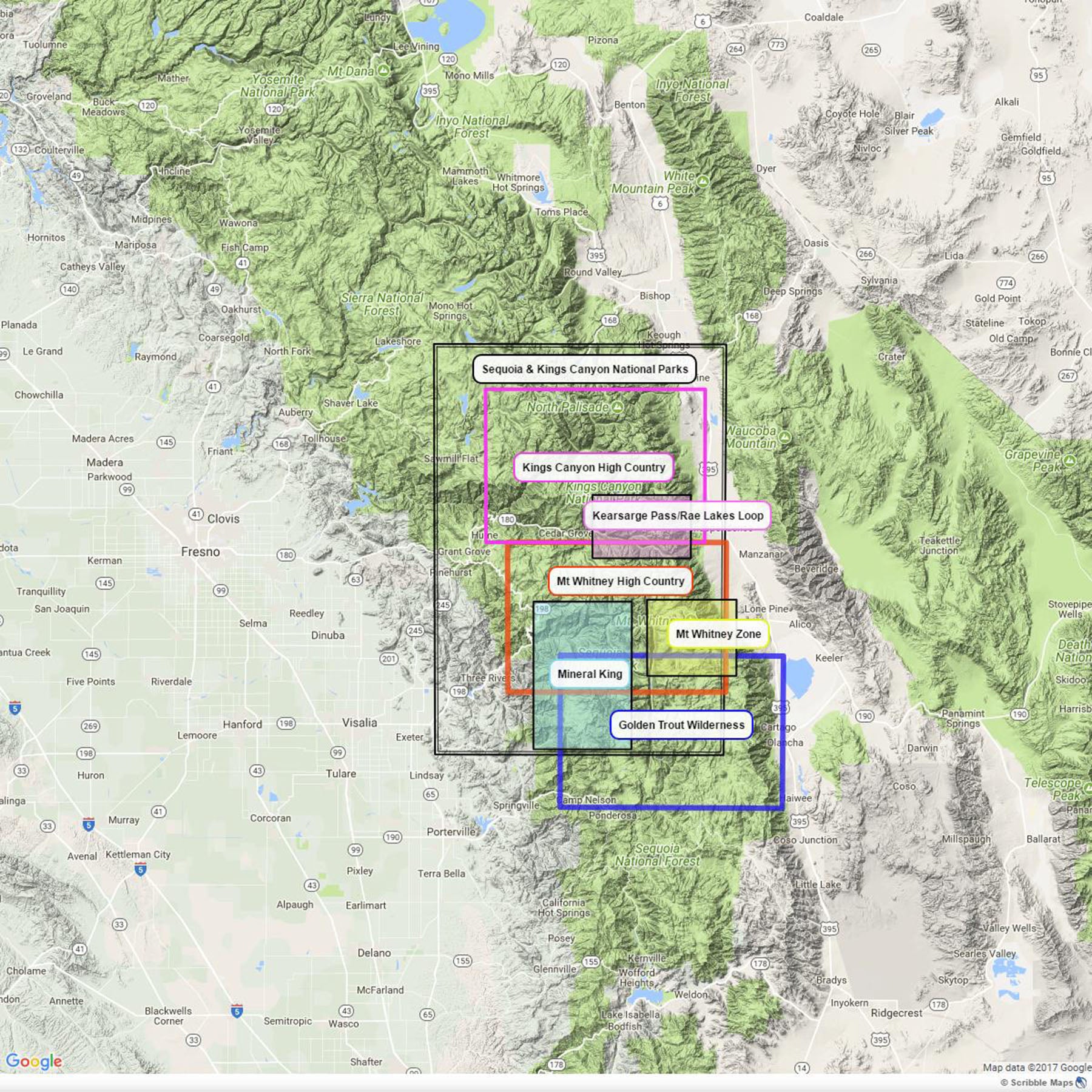 vicinity map for sequoia kings canyon NP