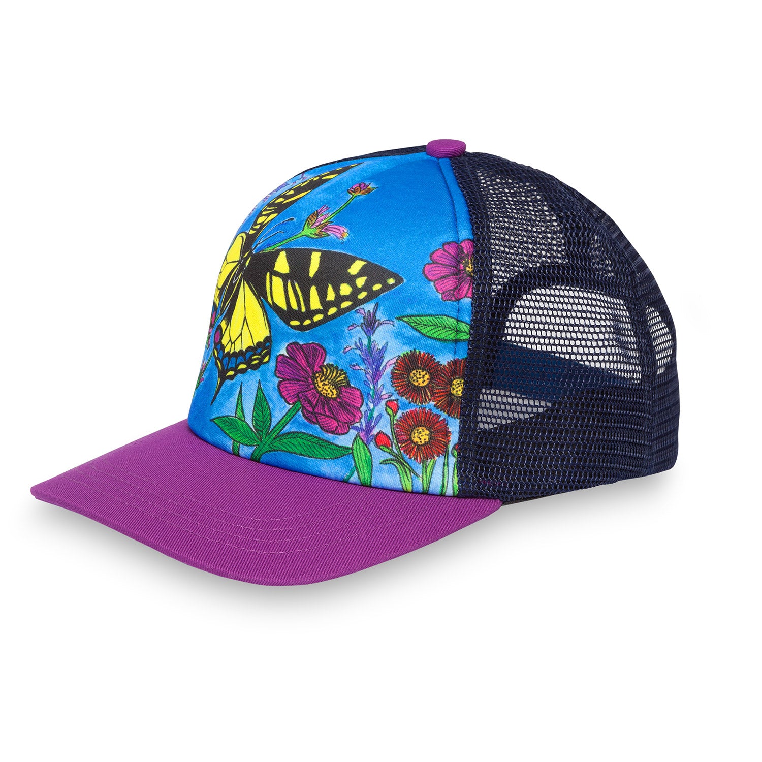 a photo of the sunday afternoons kids butterly trucker hat, side view