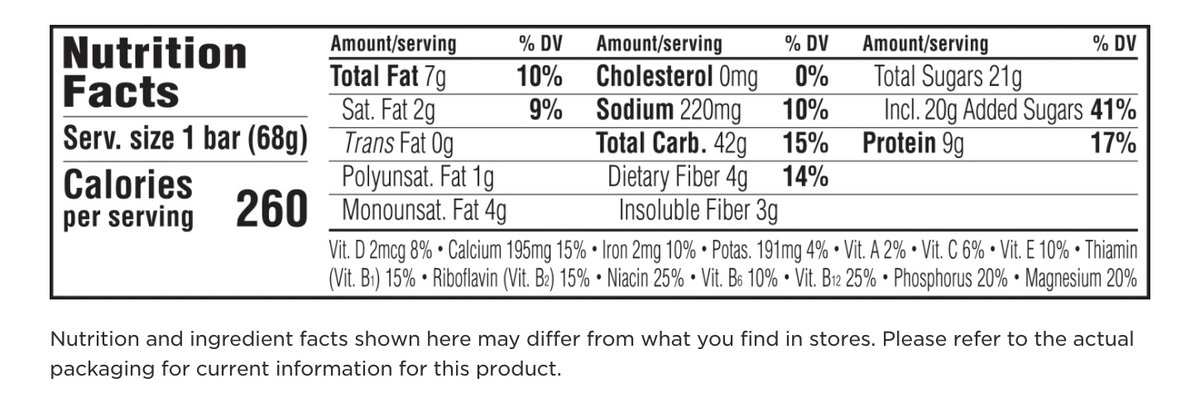 clif bar nutrition facts
