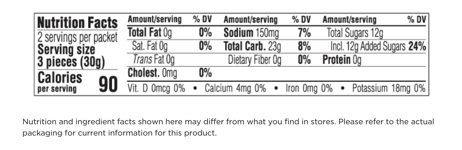clif bloks nutrition facts