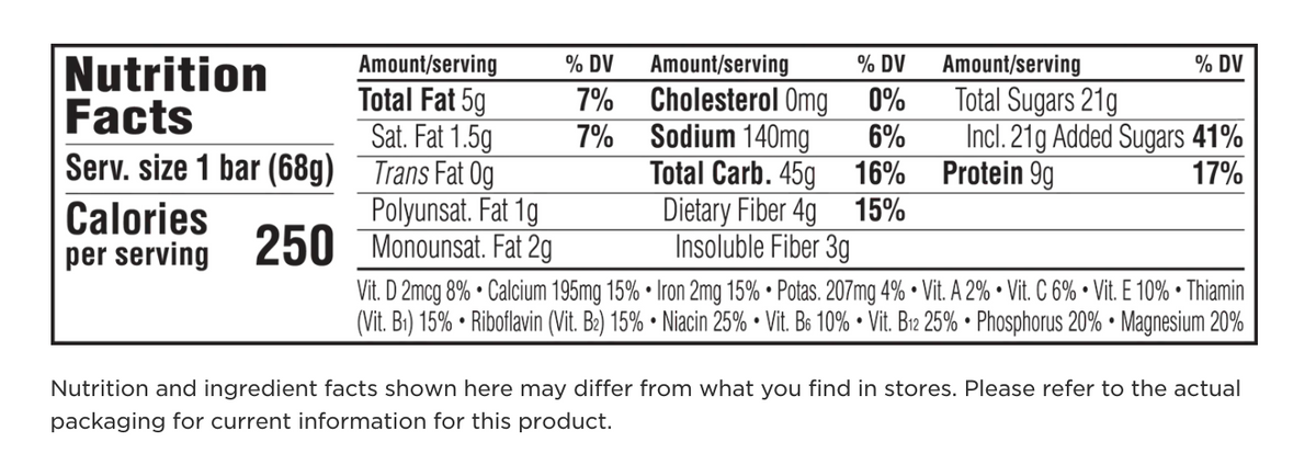 clif bar nutrition facts