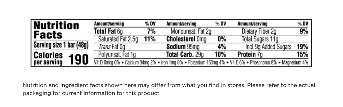 clif bar nutrition facts