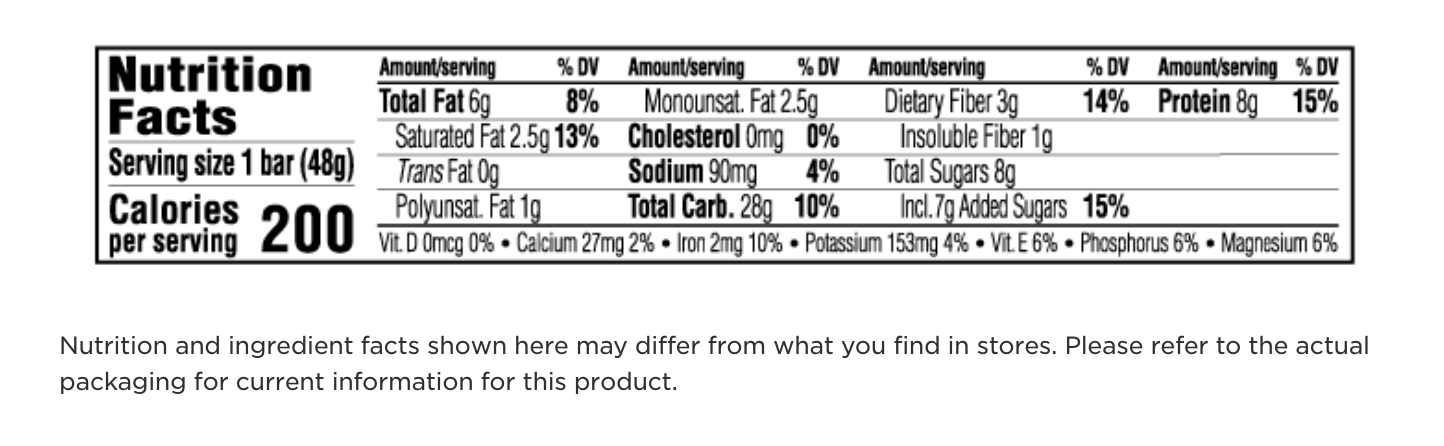 clif bar nutrition facts
