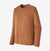 front view of the patagonia mens long sleeve capilene cool daily shirt in the color trip brown-dark trip brown x dye 