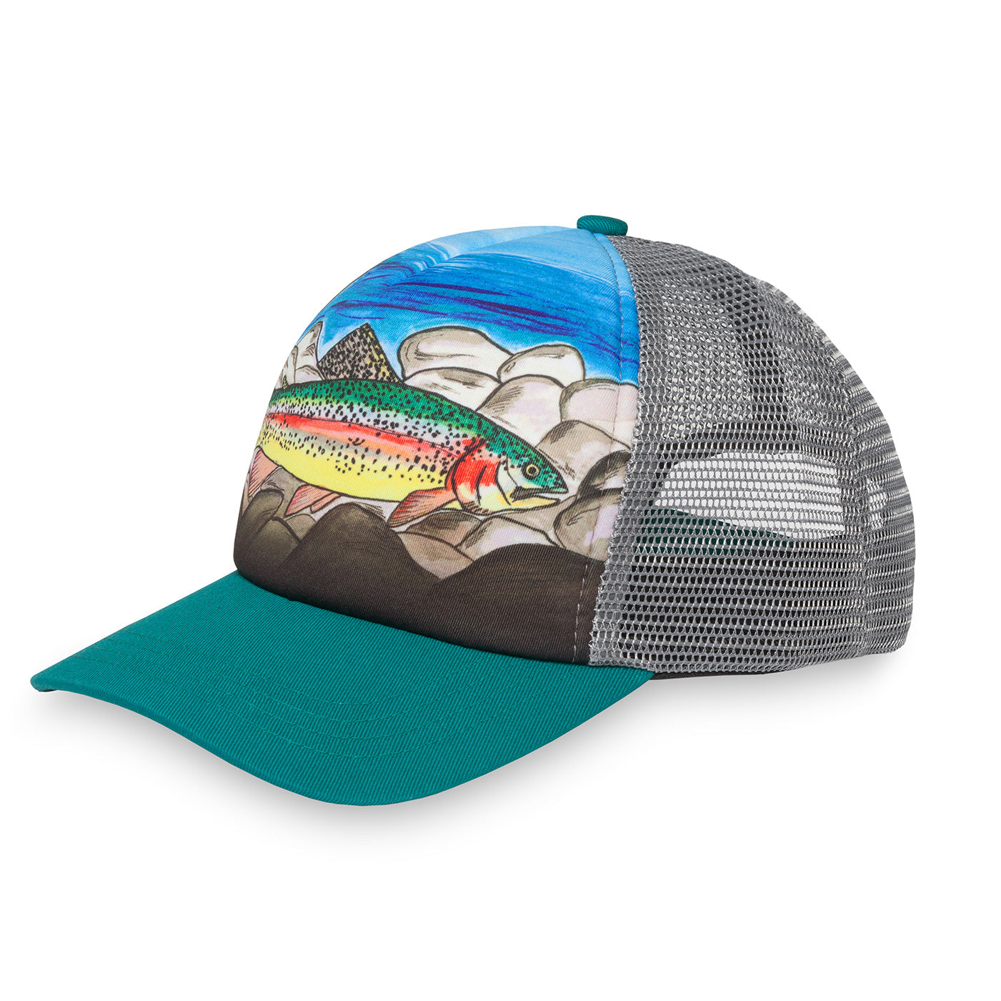a photo of the front sunday afternoons kids rainbow trout trucker cap
