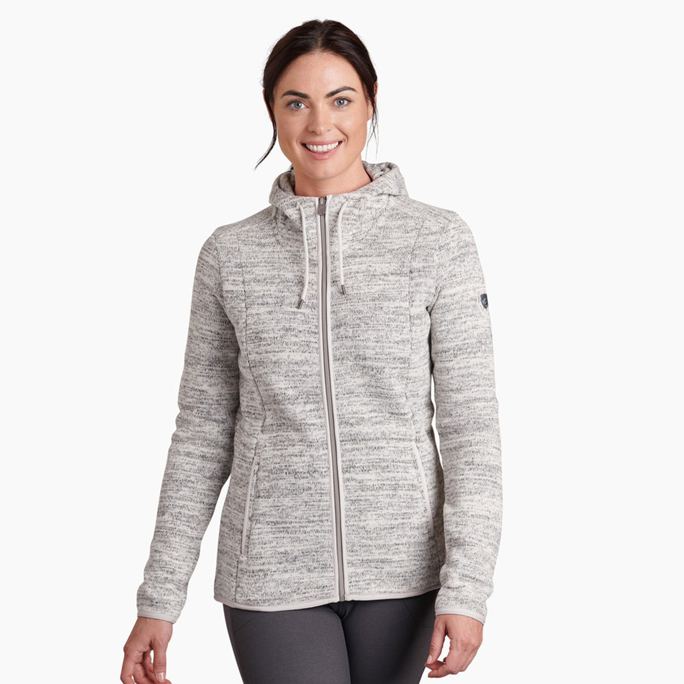 kuhl ascendyr hoody full zip womens on model front view in color heather grey