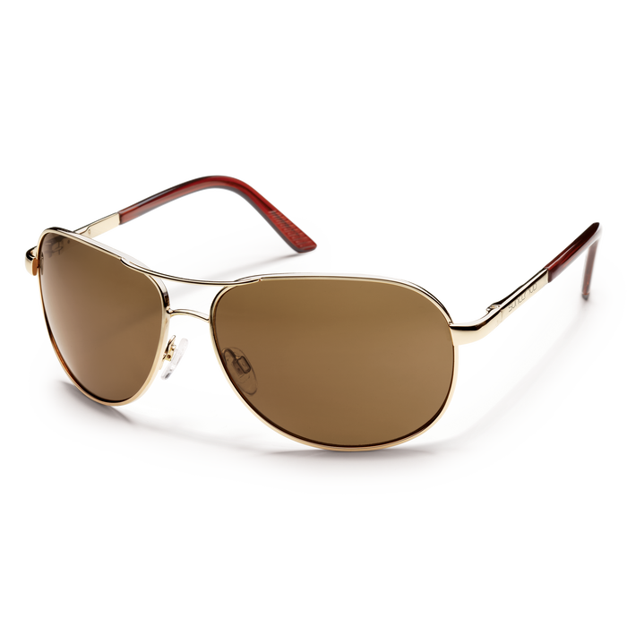 suncloud aviator sunglasses in gold with polarized brown lenses
