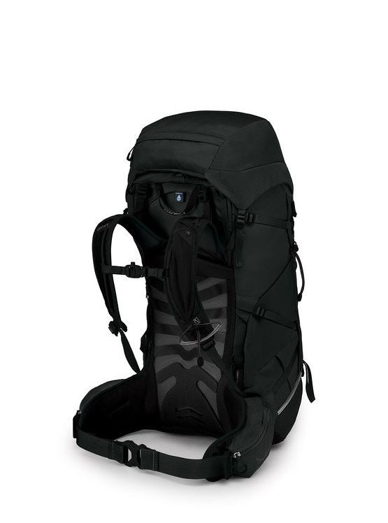 osprey tempest 40 pack in stealth black, back view