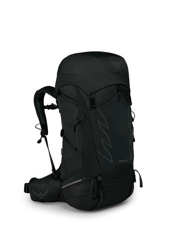 osprey tempest 40 pack in stealth black, front view