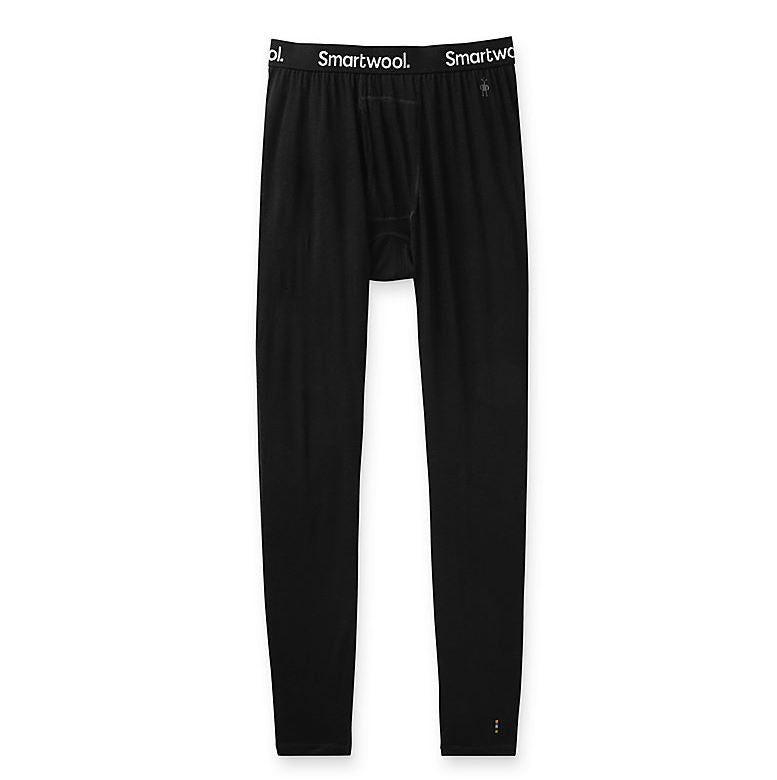 a photo of the smartwool men's classic all-season merino base layer bottom in the color black, front view
