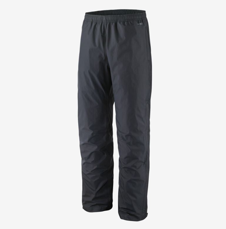 a photo of the patagonia mens torrentshell 3L pants in the color black, front view