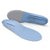 a pair of the superfeet blue insoles showing the top and bottom surfaces