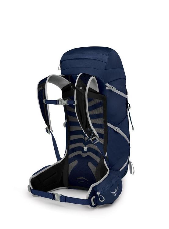 osprey talon 33 pack in ceramic blue, back view