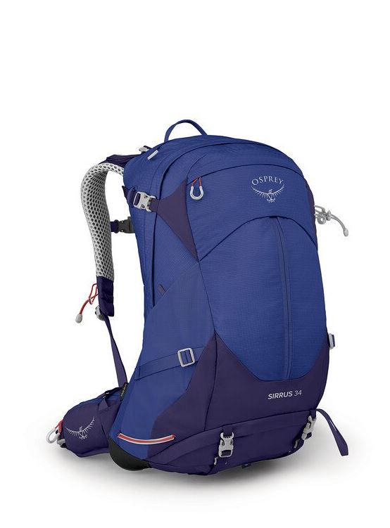 osprey sirrus 34 backpack in blueberry, front view