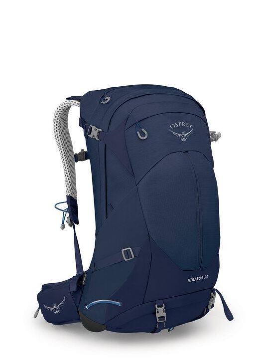 osprey stratos 34 backpack in cretacean blue, front view