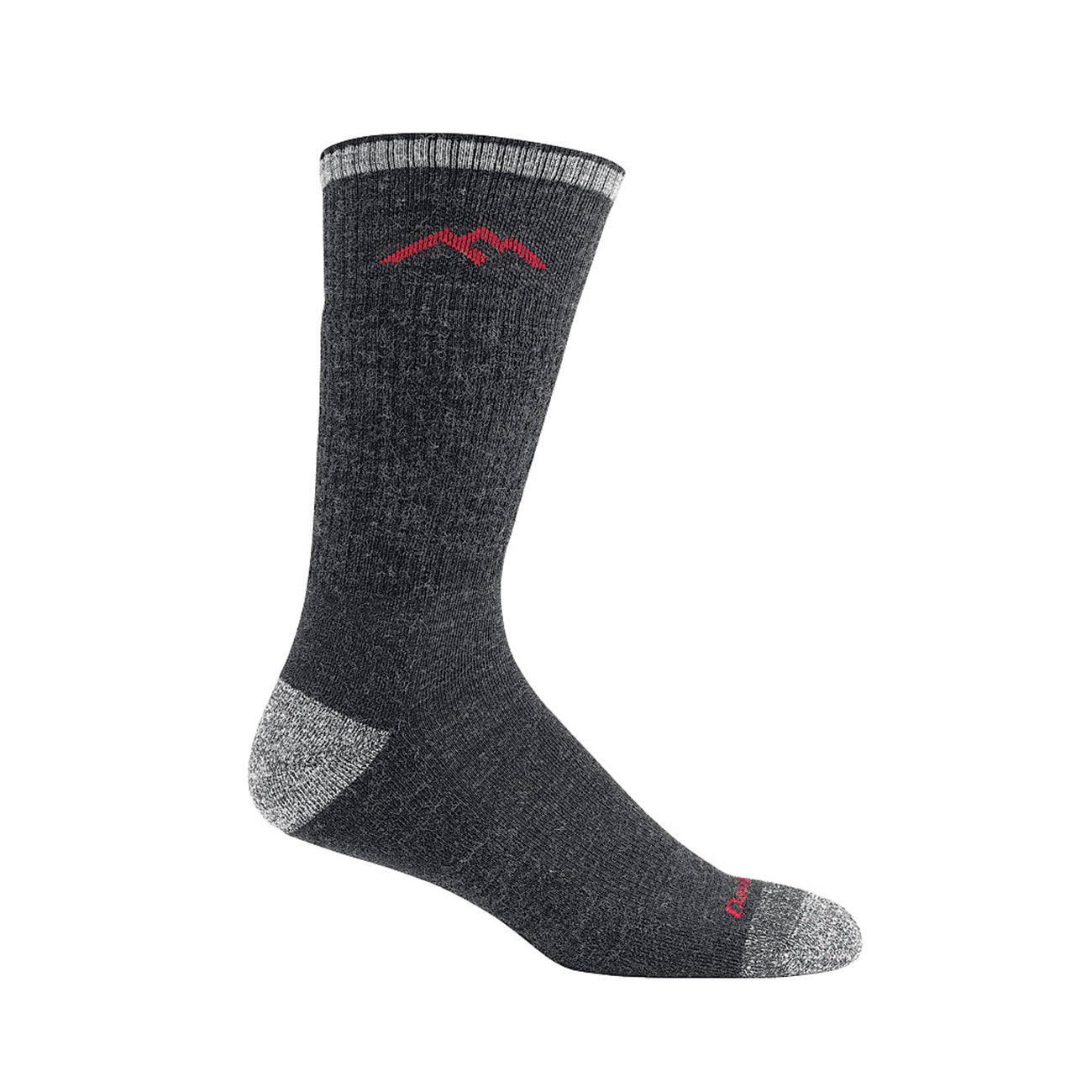 hiker boot sock cushion mens sideview in color black with light grey and red detail
