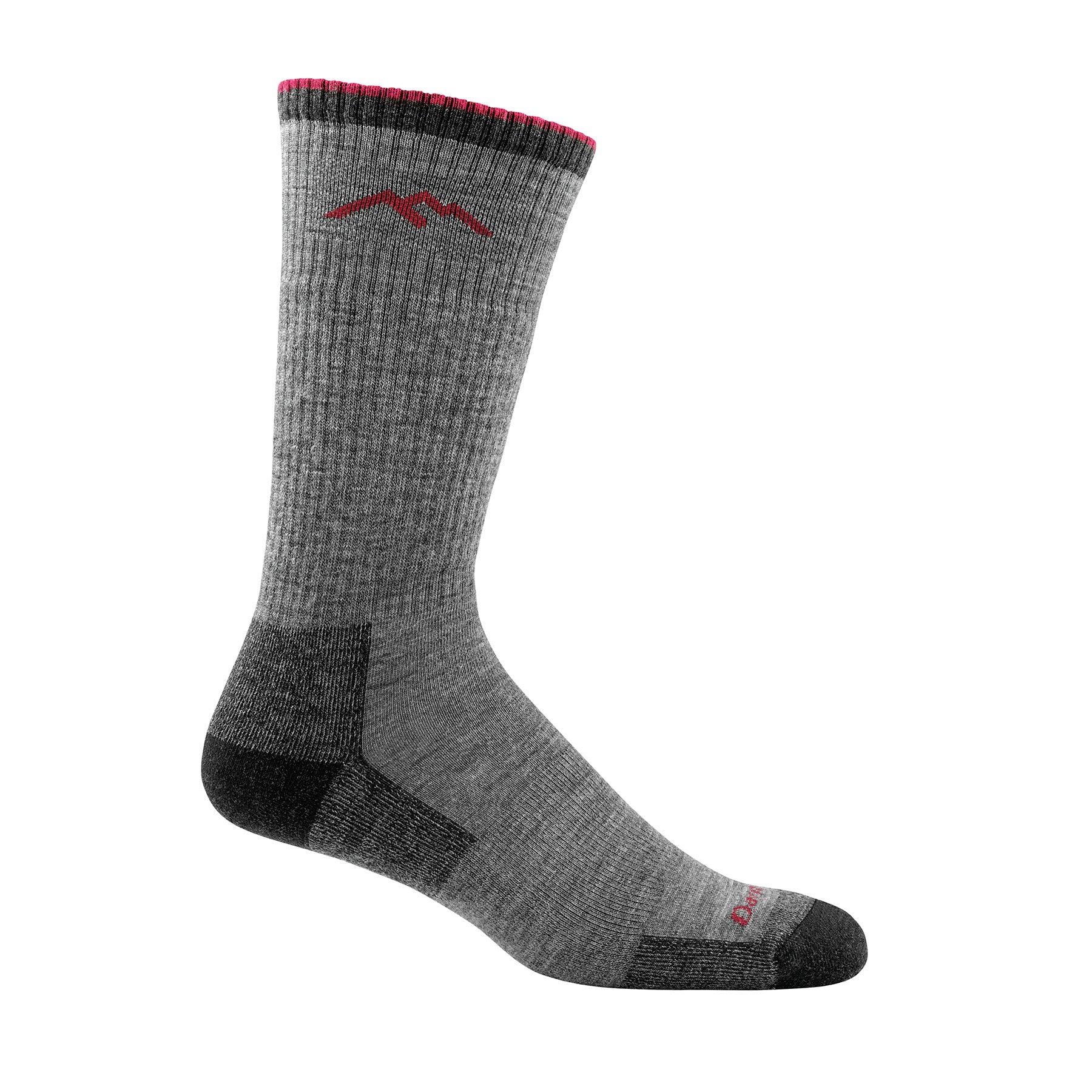 hiker boot sock cushion mens sideview in color grey with black and red detail
