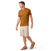 a photo of the smartwool mens classic all season merino short sleeve shirt in the color fox brown, front view on a model