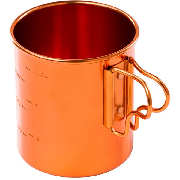 The orange GSI Bugaboo mug, showing the handles and graduations on the side
