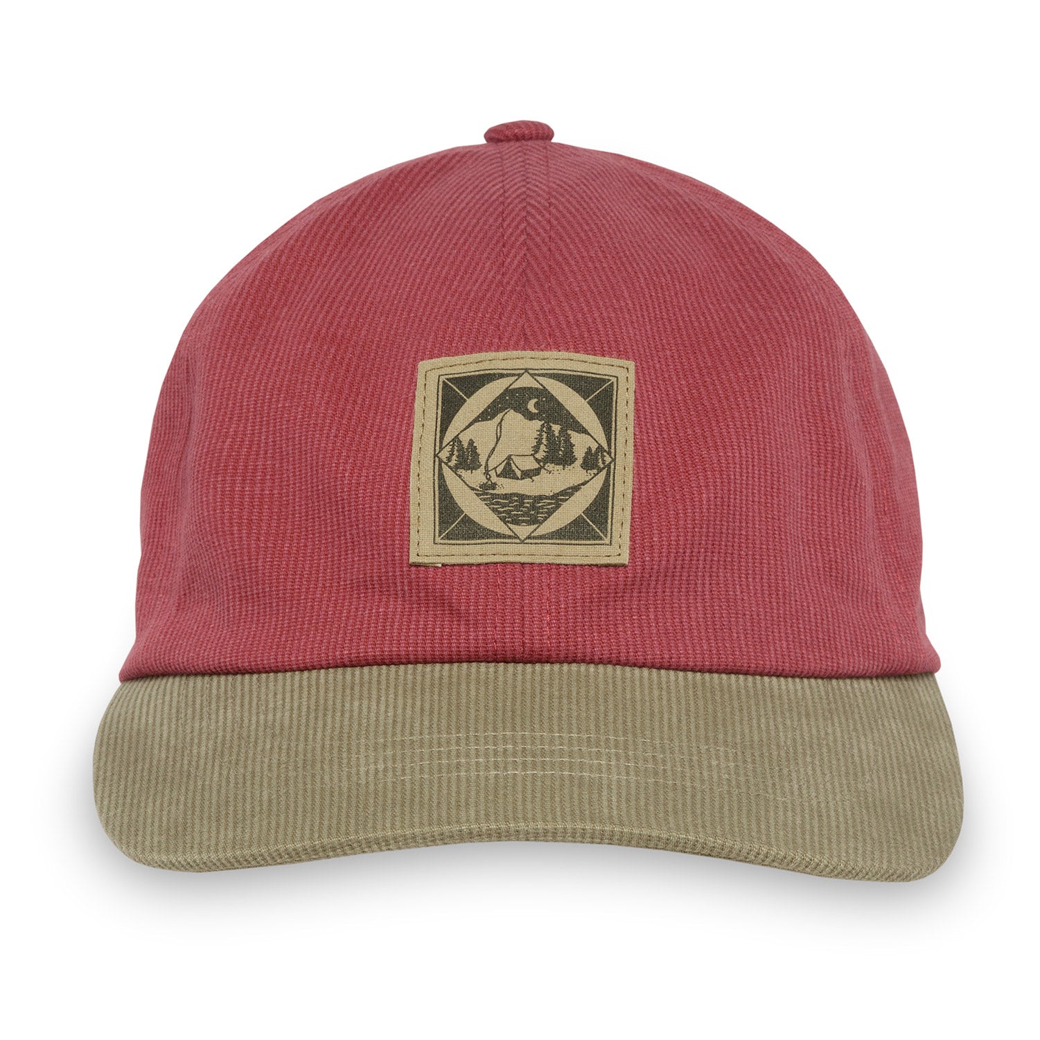 a photo of a sunday afternoon campfire cap in brick red, front view