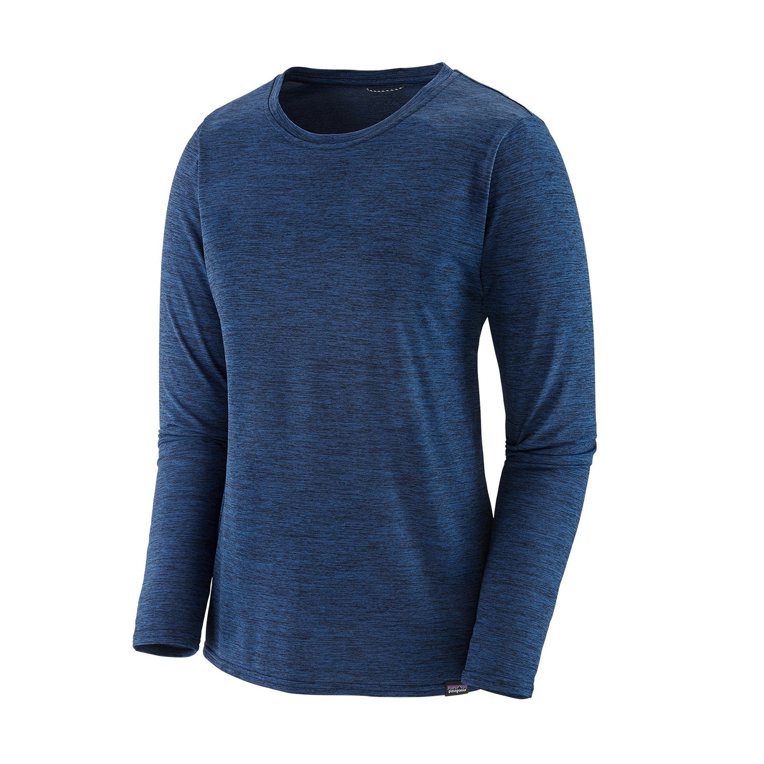 patagonia womens long sleeve capilene daily shirt in viking blue - navy blue x dye, front view