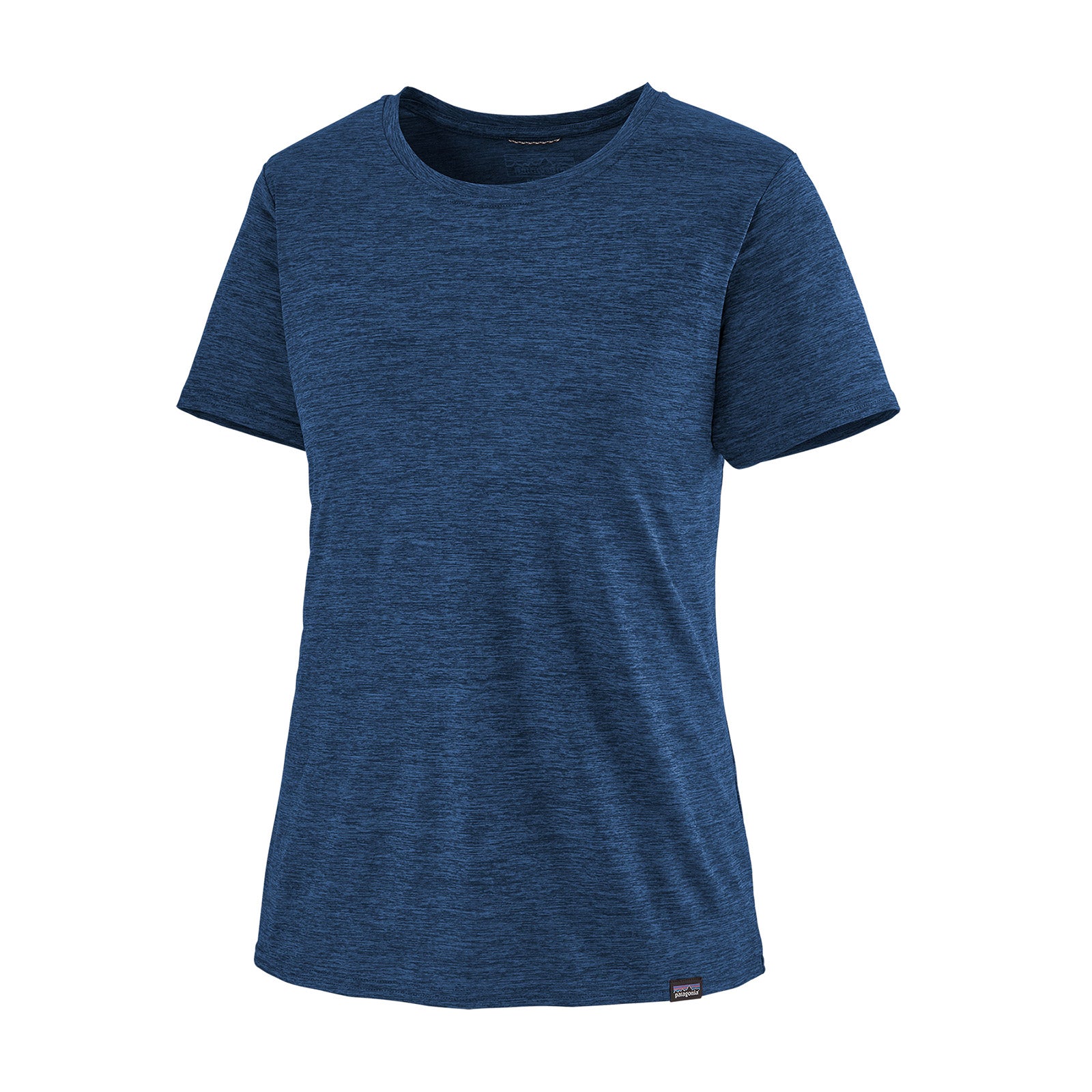 patagonia womens short sleeve capilene cool daily shirt in viking blue navy blue x dye, front view