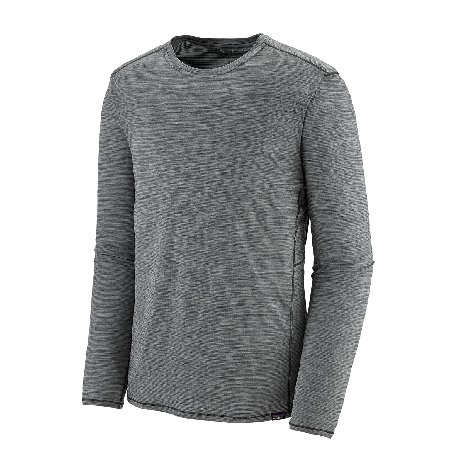 patagonia mens long sleeve capilene cool lightweight shirt in forge grey, front view