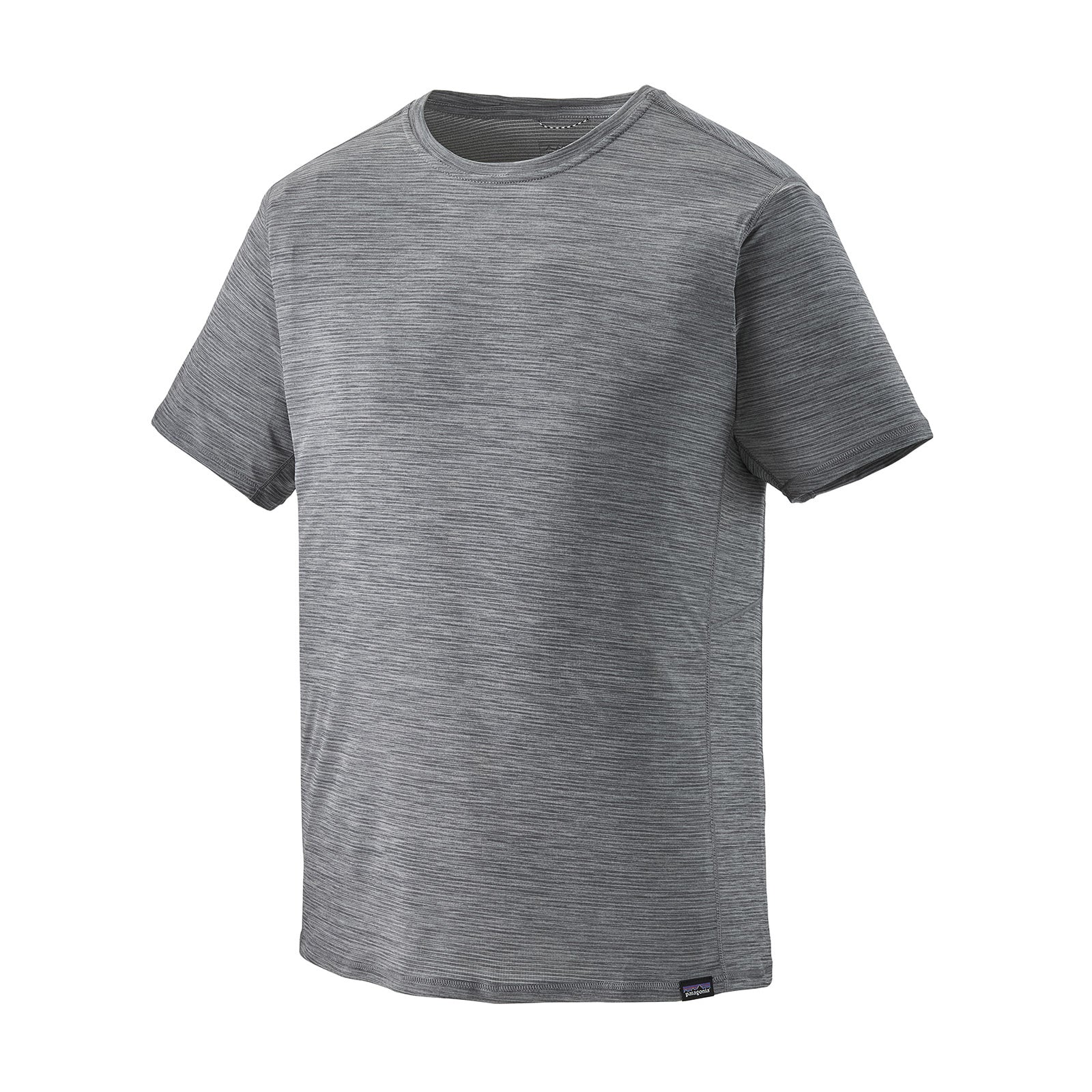 patagonia mens short sleeve capilene cool lightweight shirt in forge grey feather grey x dye, front view