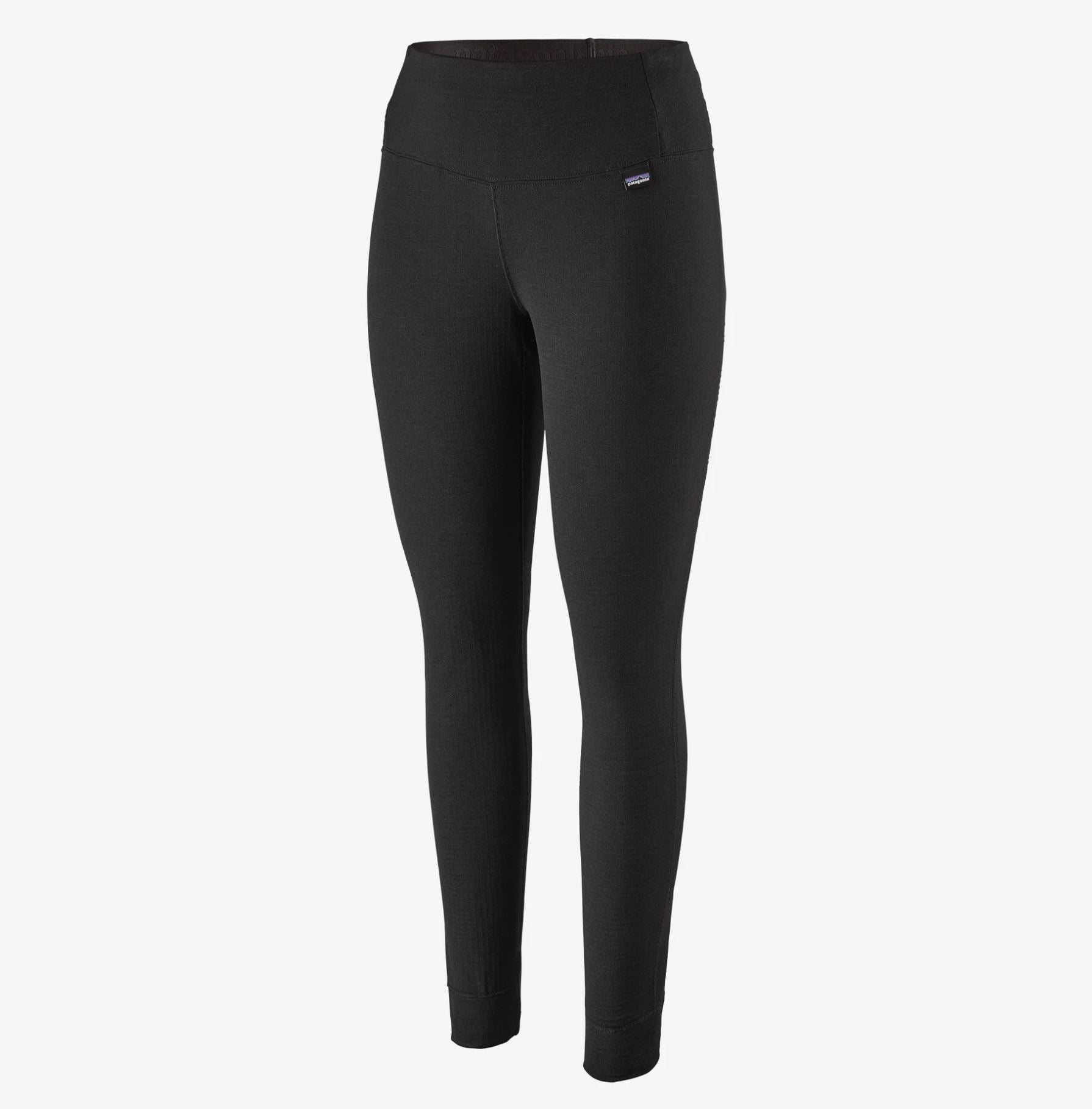 front view of the patagonia womens thermal weight bottoms in black