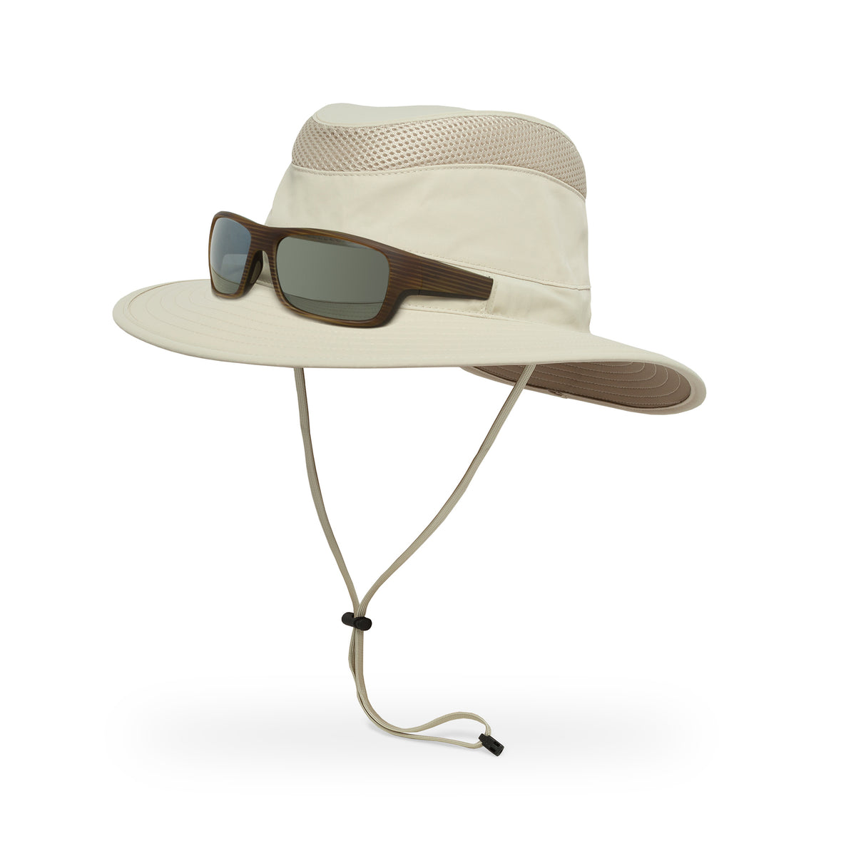 a photo of a sunday afternoon charter hat in cream, side view featuring the sunglass lock