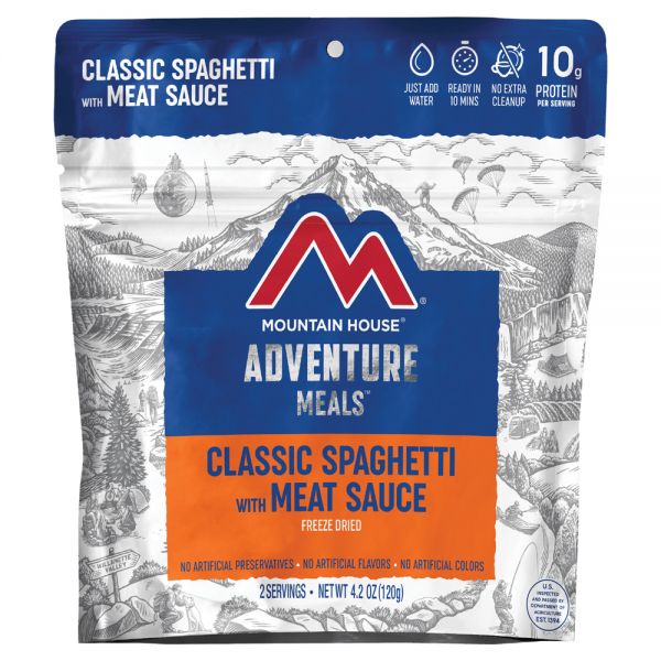 mountain house meal, spaghetti in meat sauce, freeze dried