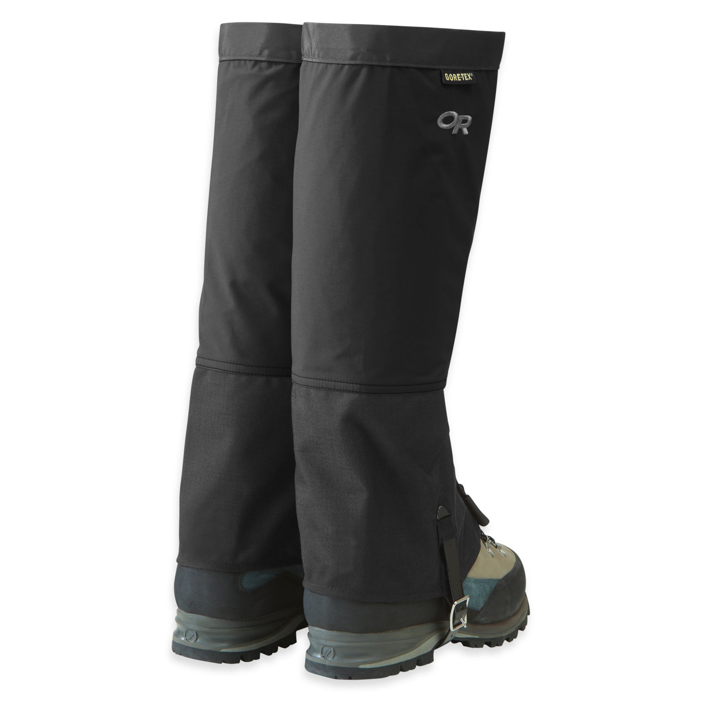 outdoor research crocodile tall gaiters men's back view in black
