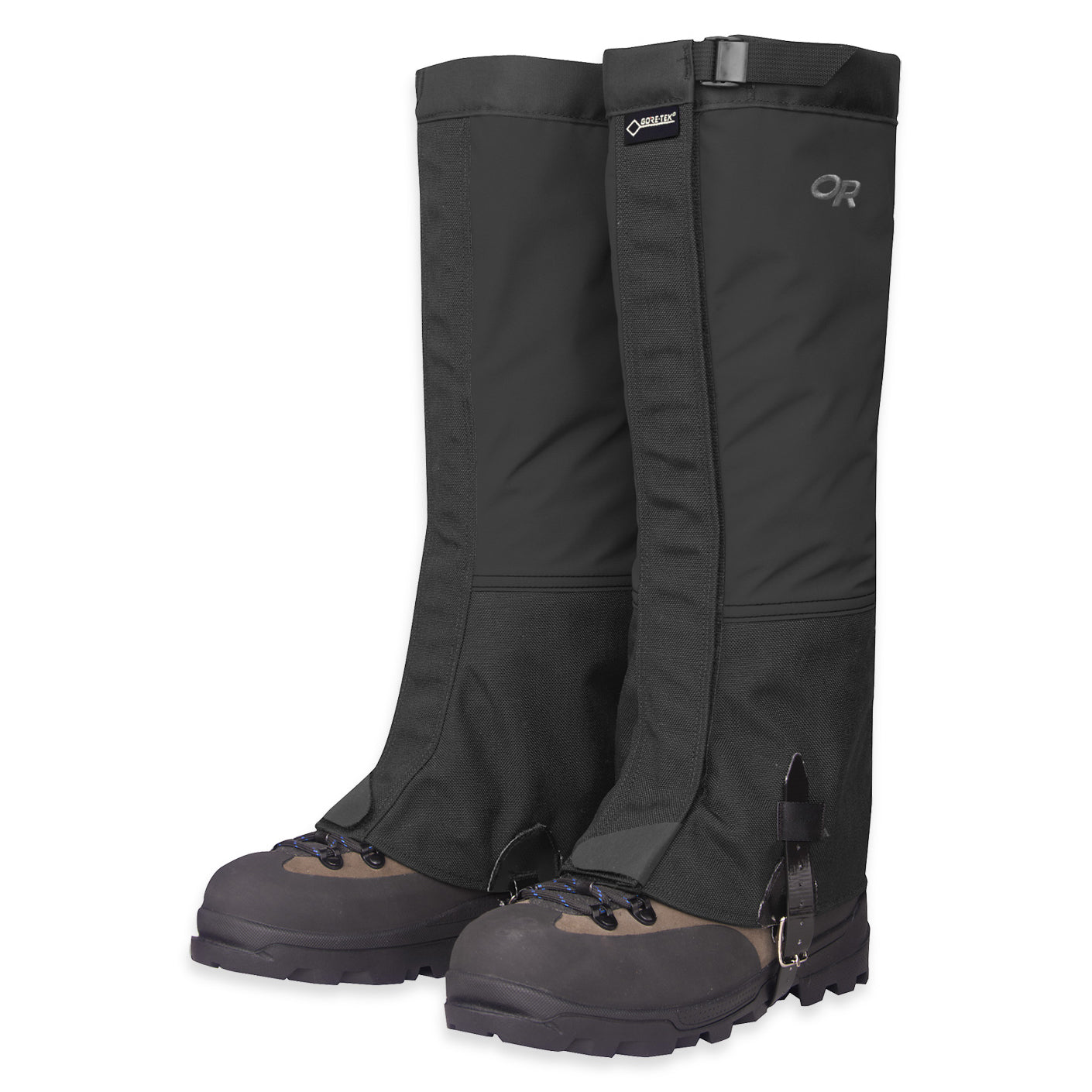 outdoor research crocodile tall gaiters men's three quarter view in black