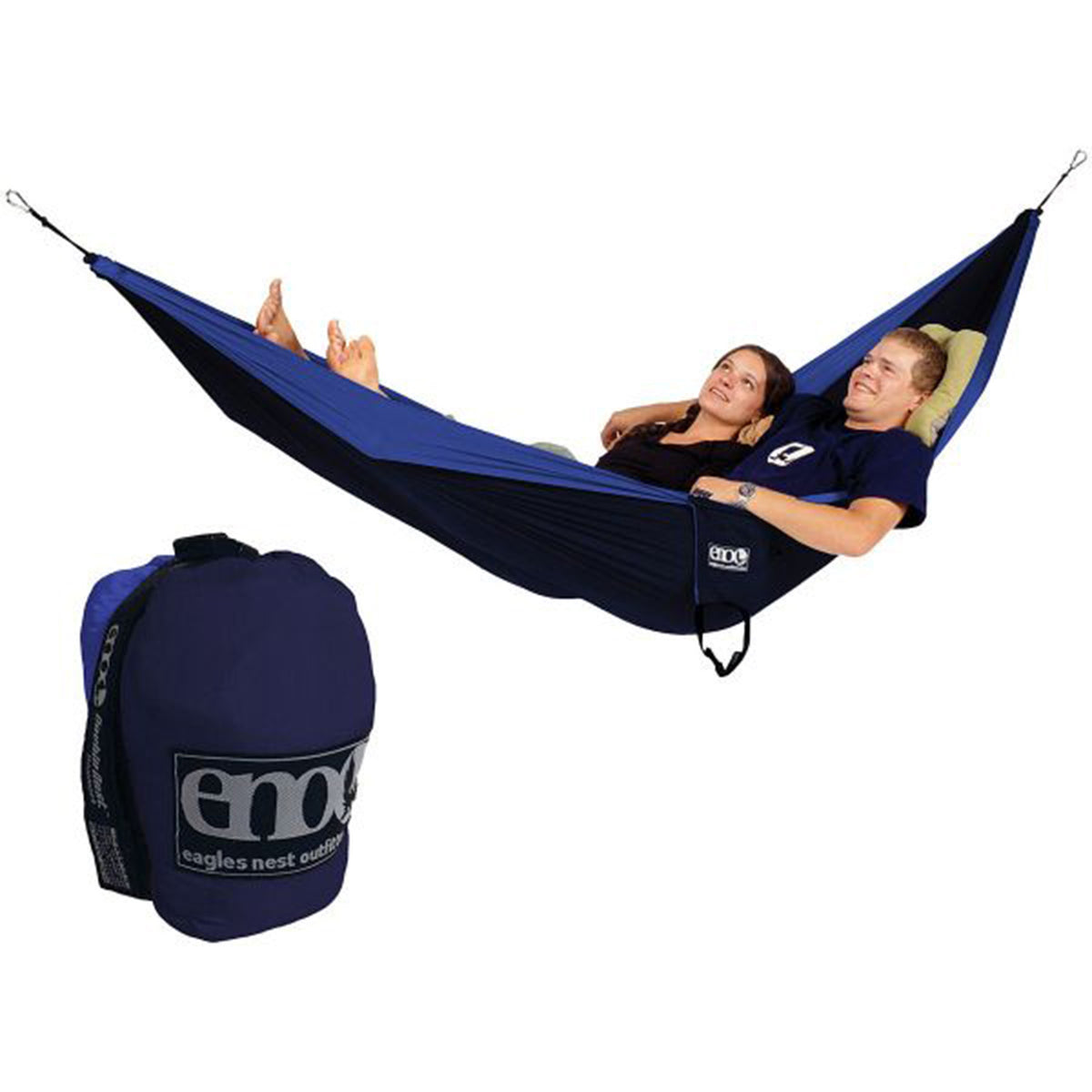 two people in a navy hammock