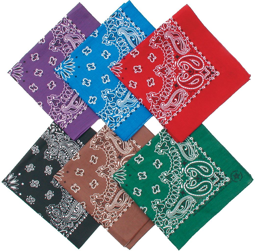 6 bandanas in various colors