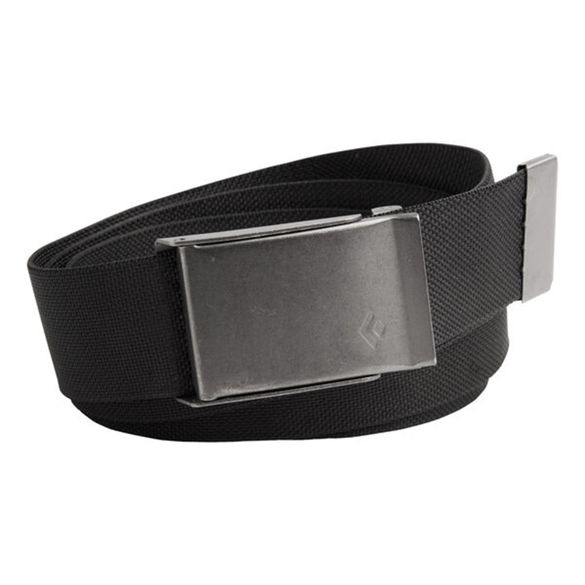 a black webbing belt with a metal buckle