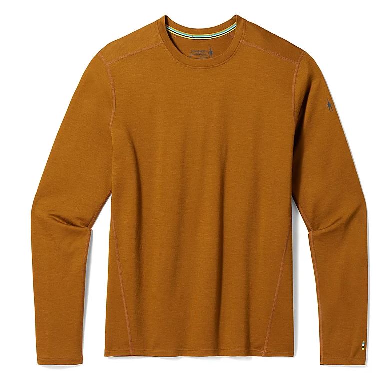 a photo of the men&#39;s smartwool classic all season merione base layer long sleeve in the color fox brown, front view