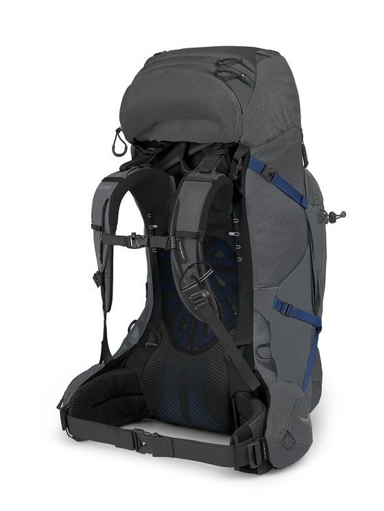osprey aether plus 70 in grey, back view