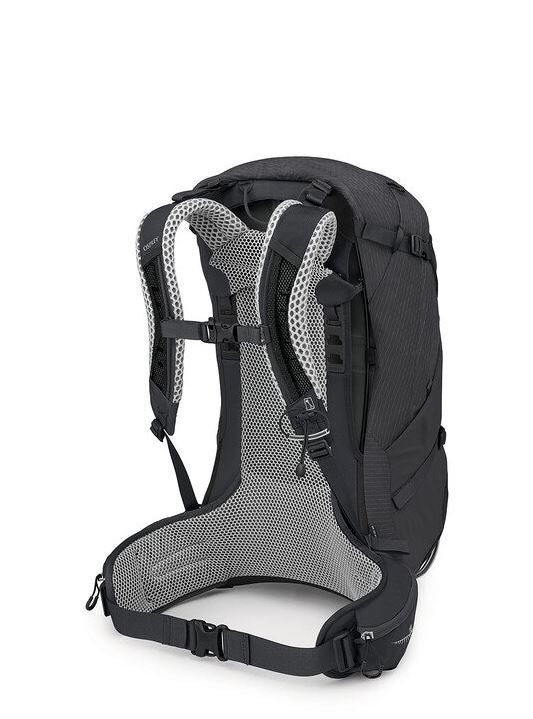 osprey stratos 34 backpack in tunnel vision grey, back view