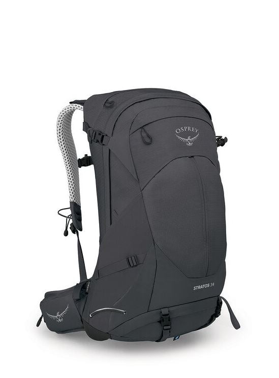 osprey stratos 34 backpack in tunnel vision grey, front view