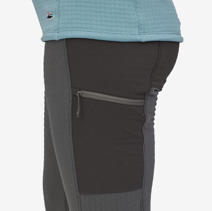 patagonia womens r2 techface pants in forge grey, detail view of side pocket