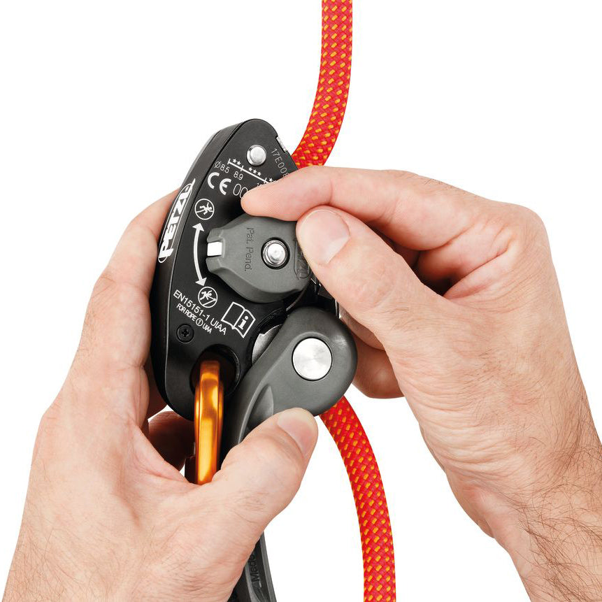 a close up of the anti panic feature on the petzl grigri plus _