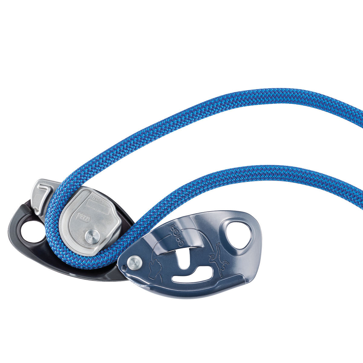 The petzl grigri open, with rope being inserted