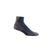 sideview of 1/4 length mens sock in dark blue and grey with orange stripe