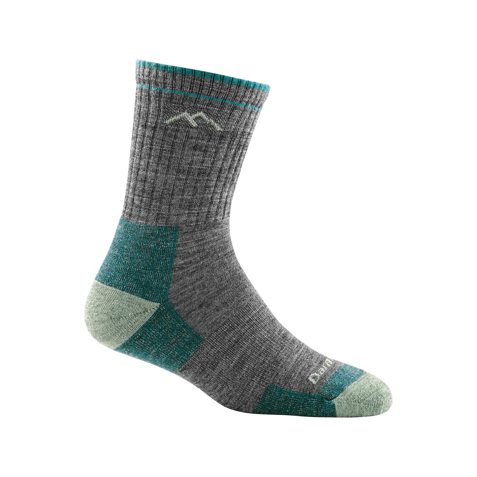 sideview of micro crew cushion womens in gray and green with light green detail