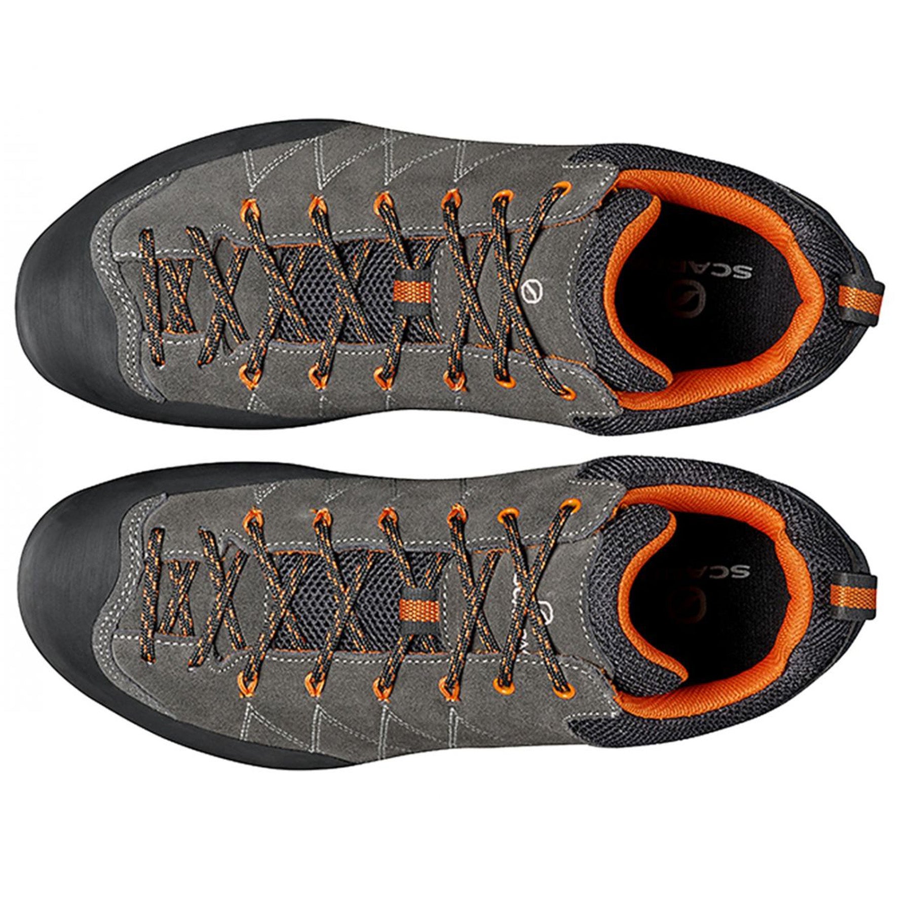a view looking down on a pair of men's crux approach shoes