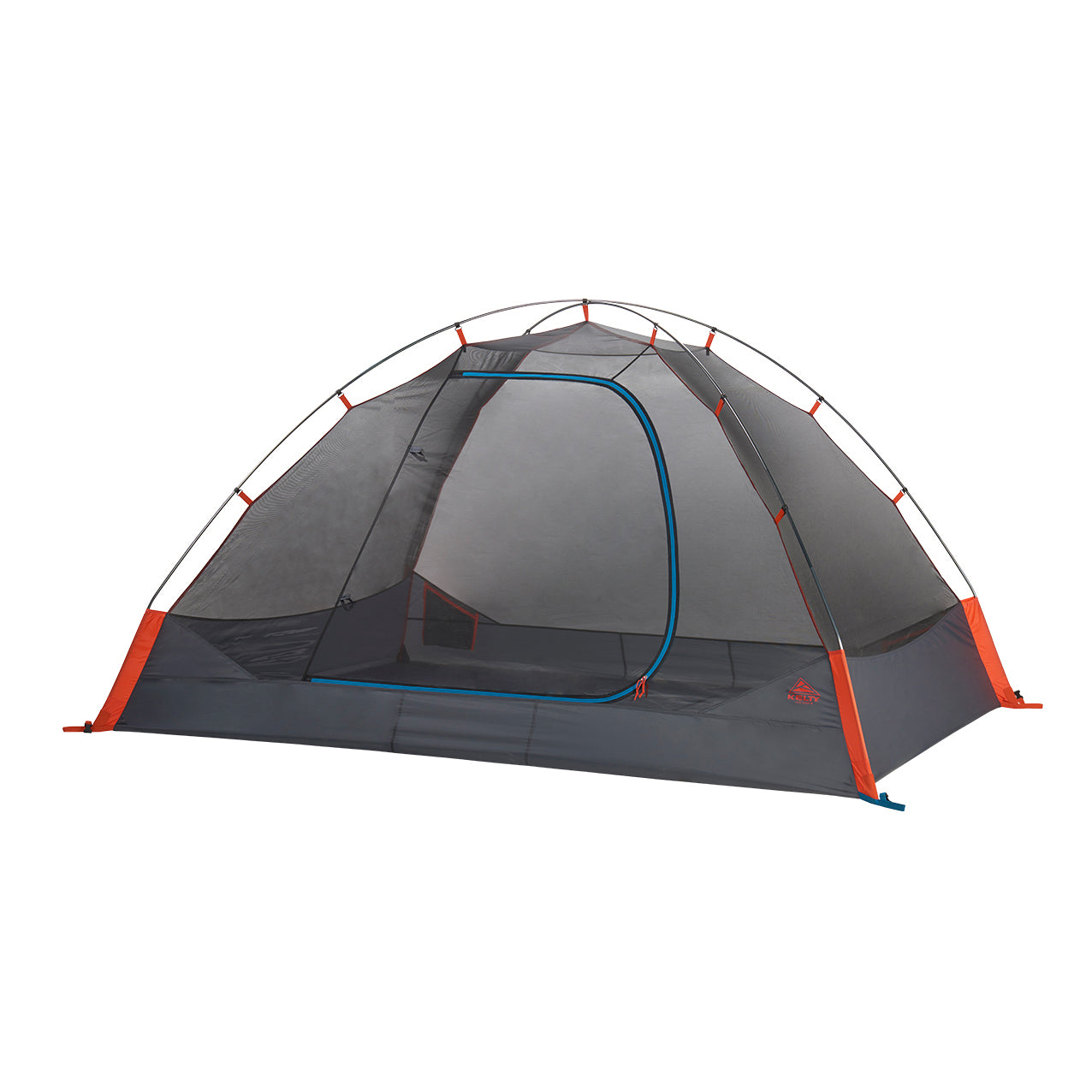 kelty late start 4 person tent no fly front view in color dark grey with orange accents